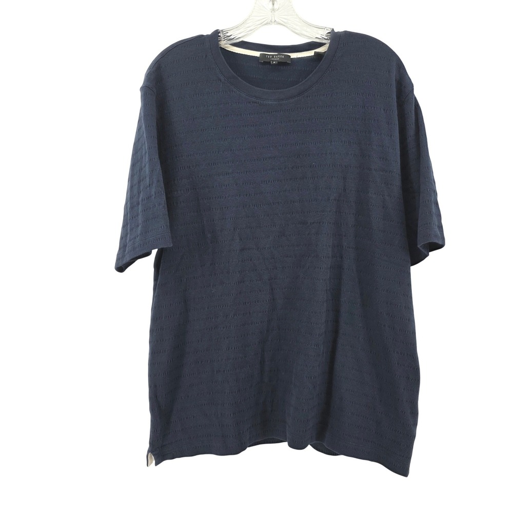 Ted Baker London Navy Blue Textured Stripe Short Sleeve Shirt Size 6 Womens - Picture 1 of 5